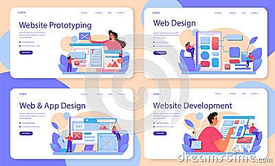 Website prototyping web banner or landing page set. Web page modeling Vector Illustration