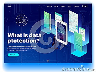 Website providing information service what is data protection Vector Illustration