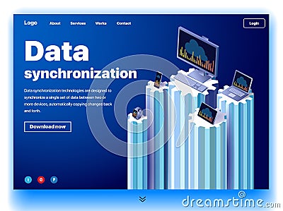 Website providing the service of data synchronization Vector Illustration