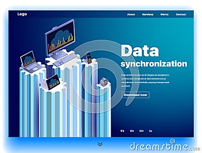 Website providing the service of data synchronization Vector Illustration