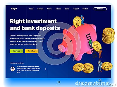 Website providing the service of right investment and bank deposits Vector Illustration