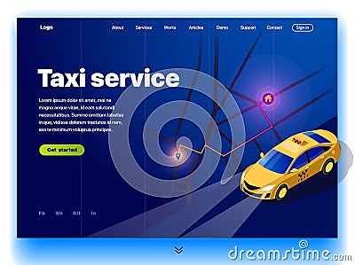 Website providing the service of taxi Vector Illustration