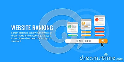 Website ranking concept for search engine optimization. Flat banner design. Vector Illustration