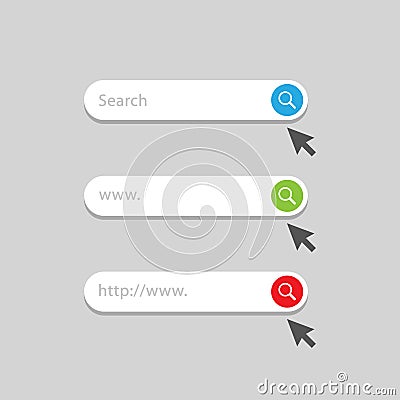 Website search bar with mouse cursor icon set. Vector search bar user interface graphic Vector Illustration