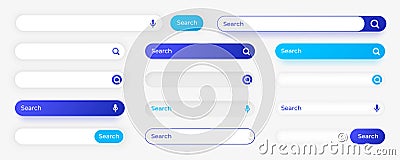 Website search button. Empty input field with cursor and interface elements. Blank digital frames. Magnifier and Vector Illustration