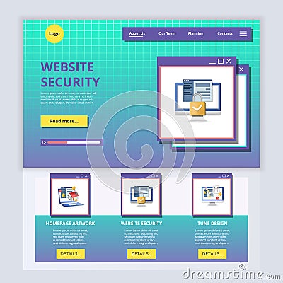 Website security flat landing page website template. Homepage artwork, website security, tune design. Web banner with Vector Illustration
