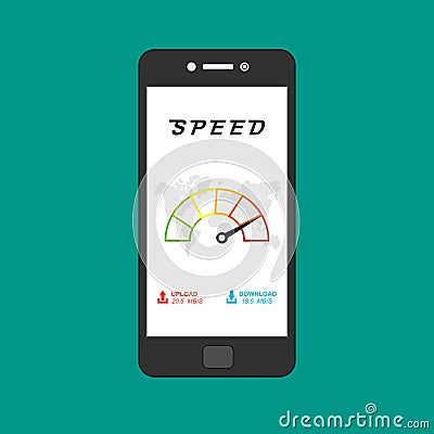 Website speed loading time. Web browser with speedometer test showing fast good page loading speed time. Vector illustration Vector Illustration