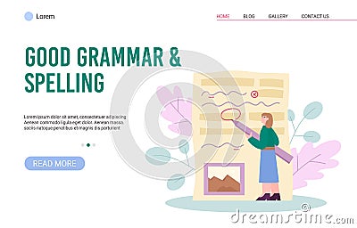 Website for spelling corrector and grammar editor, flat vector illustration. Vector Illustration