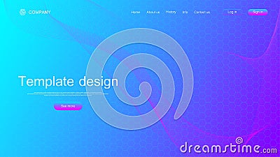 Website template design. Asbtract scientific background with colorful dynamic waves, hexagonal innovation pattern Vector Illustration