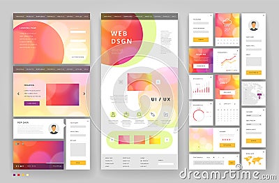 Website template design with interface elements Vector Illustration