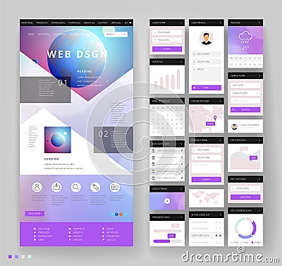 Website template design with interface elements Vector Illustration