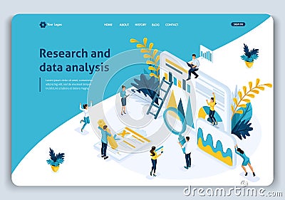 Website Template Landing page Isometric concept Business analysis, best statistical tools in research and data analysis Vector Illustration