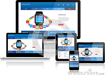 Website template on multiple devices Vector Illustration