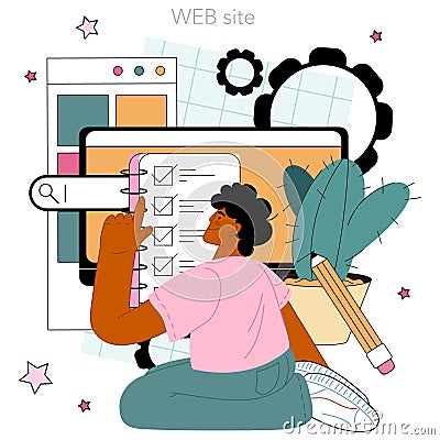 Website testing online service or platform. Website code testing Vector Illustration