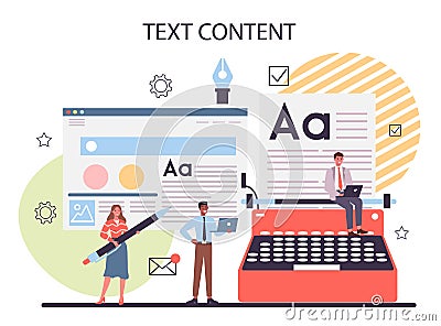 Website text content concept set. Idea of digital strategy and content Vector Illustration