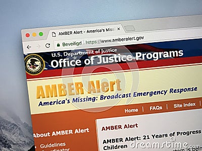 Website of U.S. AMBER Alert Editorial Stock Photo