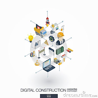 Website under construction integrated 3d web icons. Digital network isometric concept. Vector Illustration