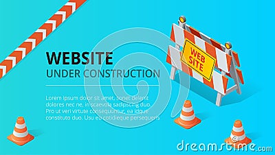 Website under construction page background vector illustration. Flat isometric style vector illustration. Vector Illustration