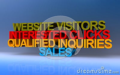 website visitors interested clicks qualified inquiries sales on blue Stock Photo