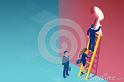 WebVector of businessmen and businesswoman climbing up a ladder to escape through a door keyhole Vector Illustration