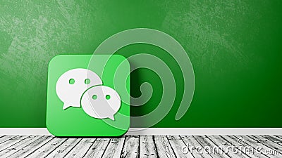 Wechat App Icon on Wooden Floor Against Wall Editorial Stock Photo