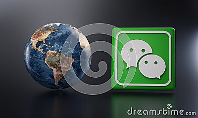 WeChat Logo Beside Earth 3D Rendering. Top Apps Concept Editorial Stock Photo