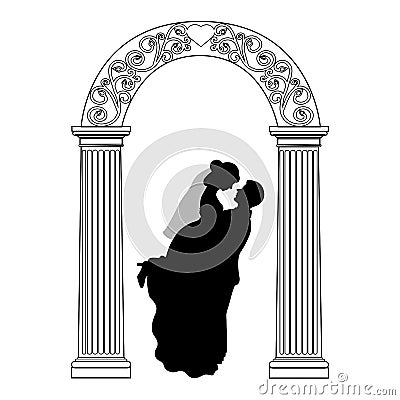 Wedding arch with bride and groom. Vector Illustration