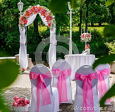 Wedding arch outdoors Stock Photo