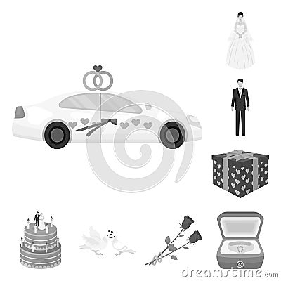 Wedding and Attributes monochrome icons in set collection for design.Newlyweds and Accessories vector symbol stock web Vector Illustration