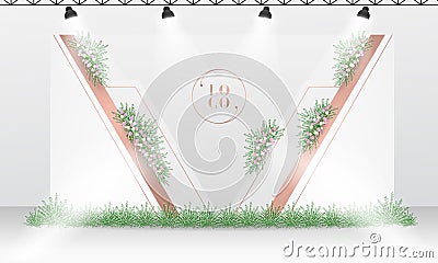 Wedding backdrop design template with white and rose gold color theme Vector Illustration