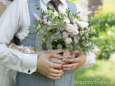 Wedding background, bride and groom in stylish clothes Stock Photo