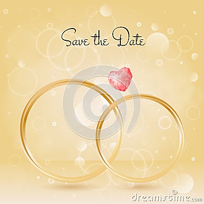 Wedding Background with rings and gemstone, bokeh Vector Illustration