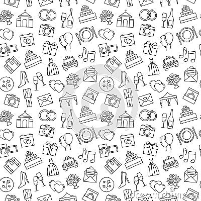 Wedding background. Seamless pattern of wedding object. Cartoon Vector Illustration