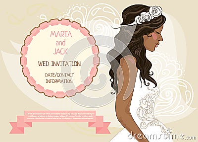 Wedding banner with beautiful bride, invitation for bridal shower Vector Illustration