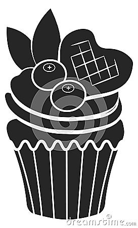 Wedding berry cupcake black silhouette. Sweet dessert Vector Illustration