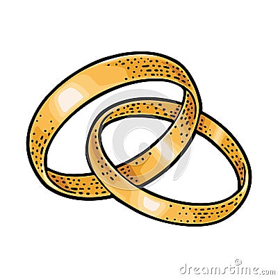 Wedding bonded gold rings. Vintage vector engraving Isolated on white Vector Illustration