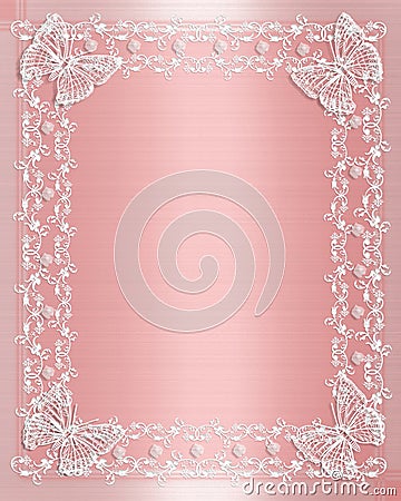 Wedding Border Pink Satin and lace Stock Photo