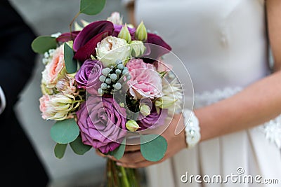 Wedding bouquet flower holding young woman Stock Photo