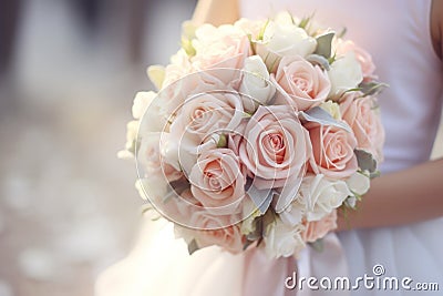 Wedding bouquet of flowers in the hands of the bride Stock Photo