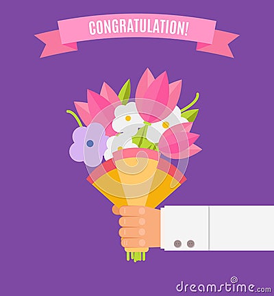Wedding bouquet flowers vector illustration. Wedding bouquet flowers. Beautiful wedding congratulation bouquet isolated Vector Illustration