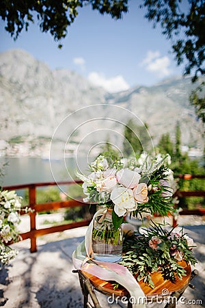 Wedding bouquet orchids and peonies Stock Photo