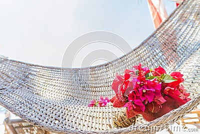 Wedding bouquet from tropical flowers on natural backgroun Stock Photo