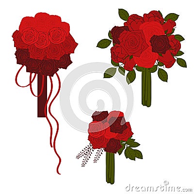 Wedding bouquets in red tones. Vector illustration. Vector Illustration