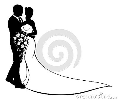 Wedding Bride and Groom Silhouette Vector Illustration