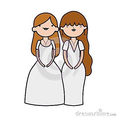Wedding brides women in elegant dress cartoon Vector Illustration
