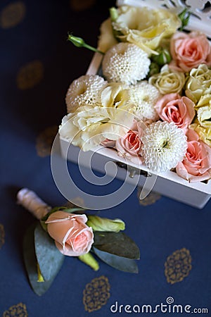 Wedding bunch of flowers in a box Stock Photo