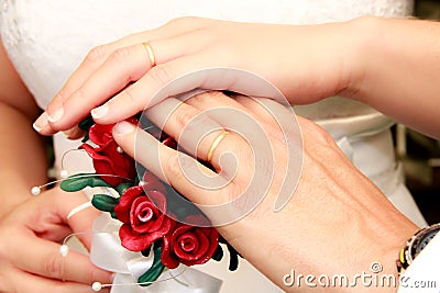 Wedding Buque with beautiful red flowers and pearls Stock Photo