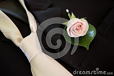 Wedding buttonhole & tie Stock Photo