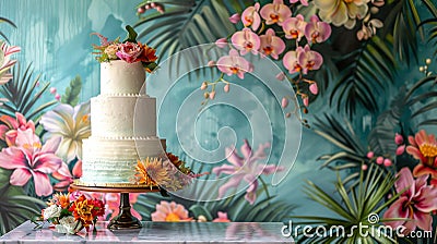 wedding cake decorated flowers AI Generated Stock Photo