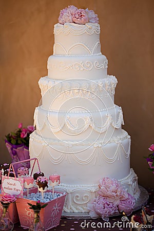 Wedding cake with flowers Stock Photo